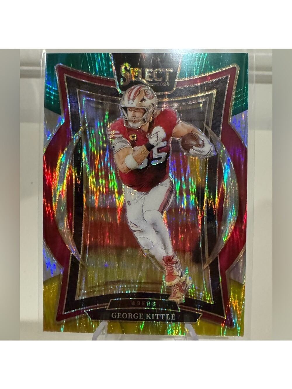 2024 George Kittle Green Red and Yellow Shock Panini Select card